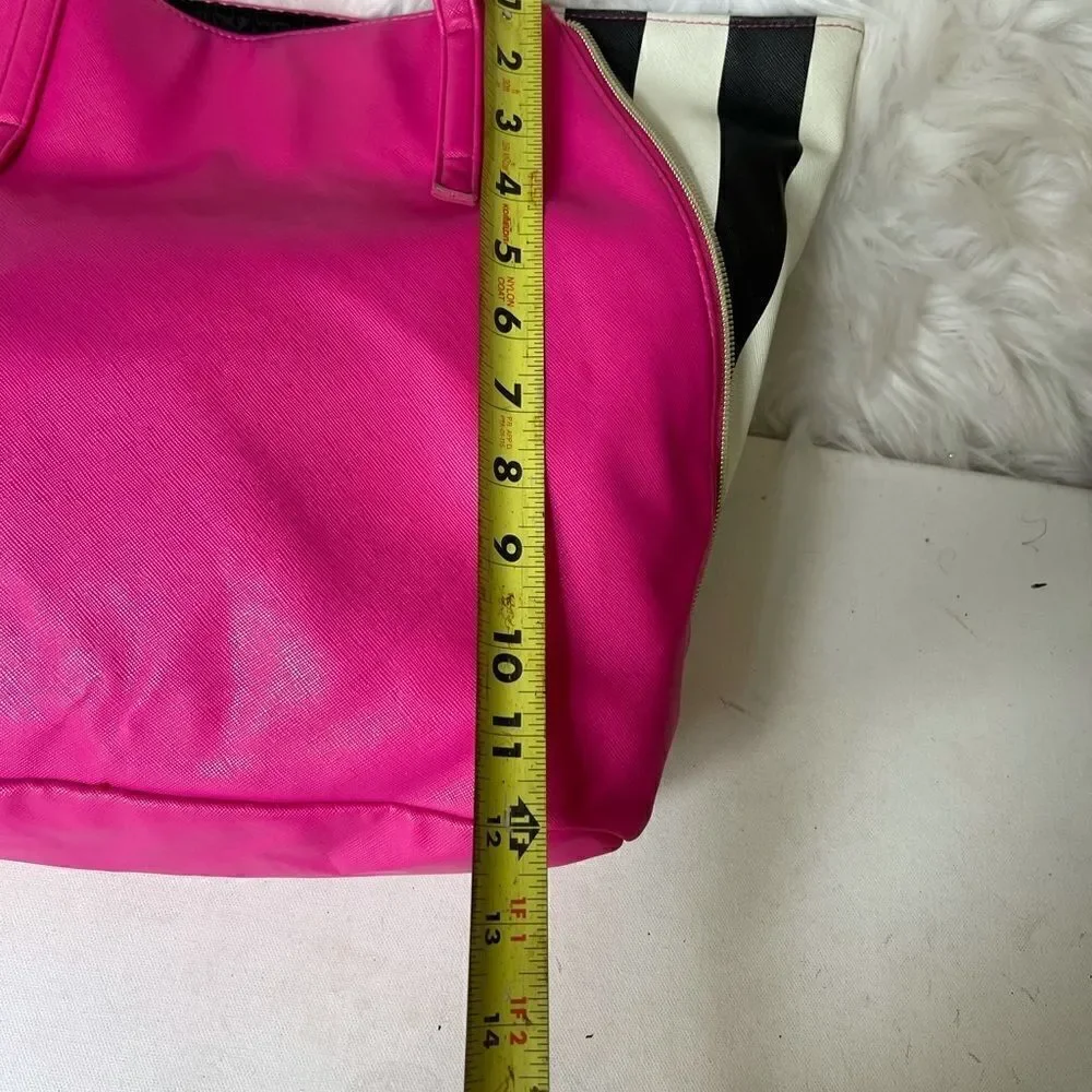 Juicy Couture hot pink & black &white tripes tote.